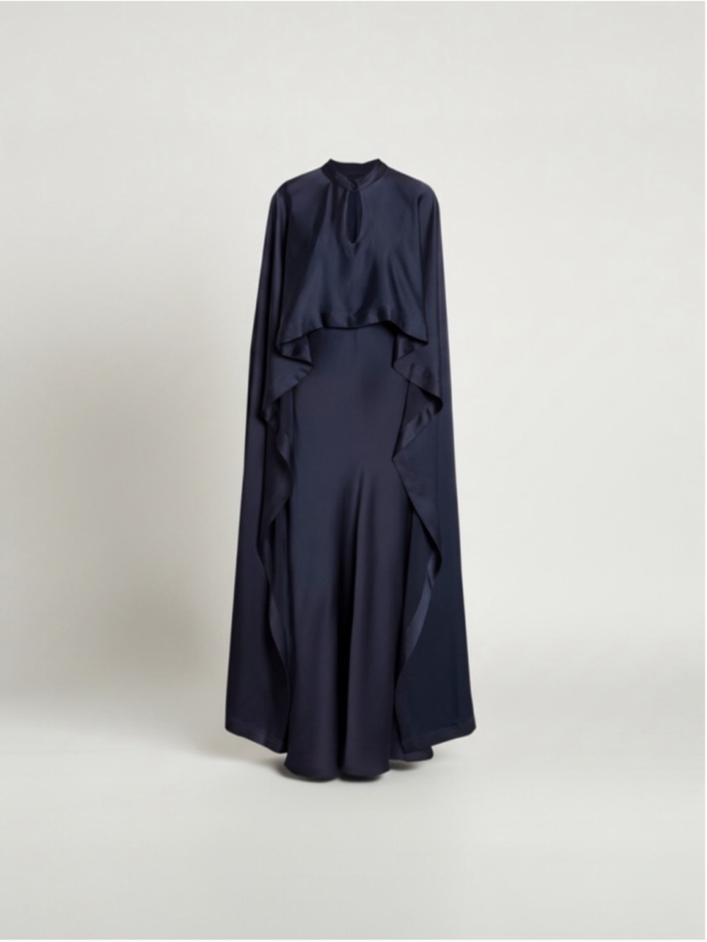 SIMKHAI Amory Cape Maxi Dress Navy Satin Crepe Keyhole Gown | Size 2 | NWT